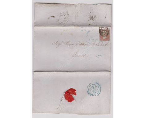 Great Britain 1849 - EL dated 5th April 1849 London posted to Leeds cancelled with London Diamond 12 cancel on SG8, 1d red pa