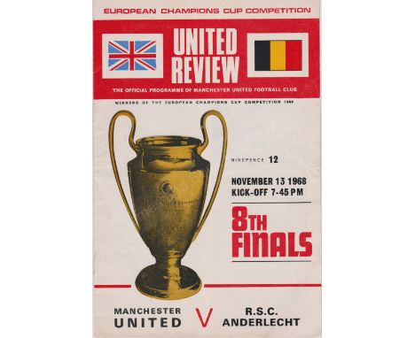 European Cup Quarter Final 1st Leg between Manchester United and Anderlecht 13th November 1968. Some staining at top left edg