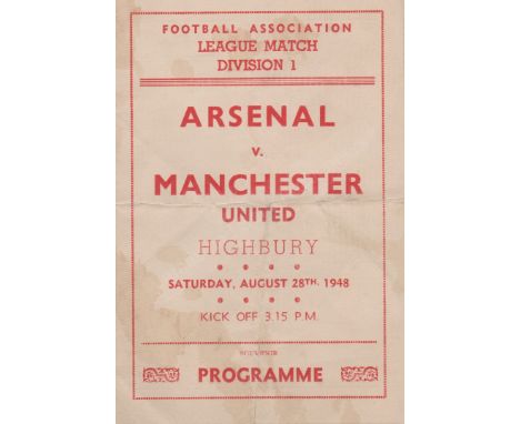 Pirate programme (4 page) printed by Ross of London for the 1st Division match between Arsenal and Manchester United 28th Aug