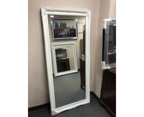 A rectangular white painted mirror, 75 cm x 167 cm 