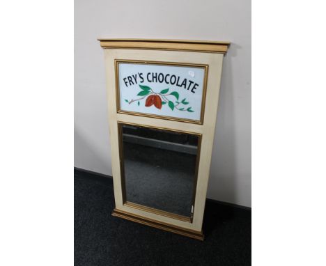 A contemporary framed hall mirror with hand painted Fry's Chocolate decoration