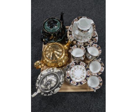 A tray of antique and later tea china, embossed teapot, Windsor tea china etc 