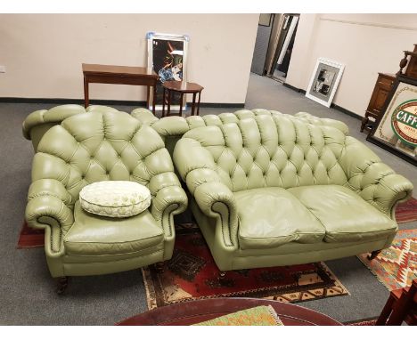 A four piece pistachio green Tetrad button leather lounge suite comprising of three seater, two seater and pair of armchairs 