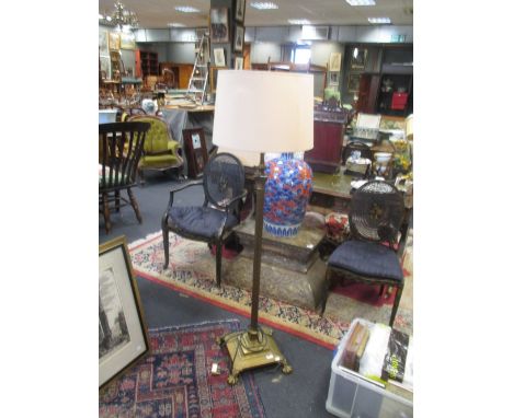 A Brass Column Lamp on standard claw feet; 130cm H; with cream Pembroke Shade  