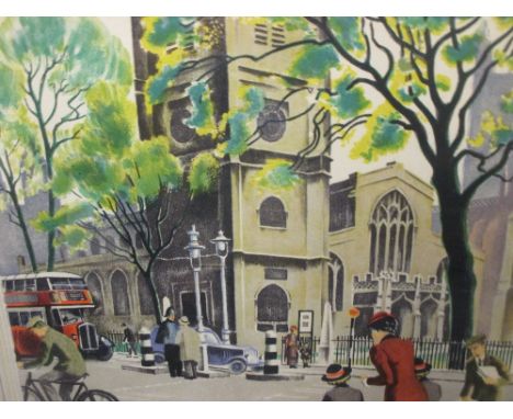 Adrian Allinson (British, 1890-1959) 'ST. Margaret's Church, Westminster', coloured lithograph, 44 x 54cm  