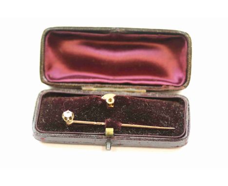 Victorian diamond rose metal stick pin, convertible into dress stud, the round old cut diamond weighing approximately 0.25 ca