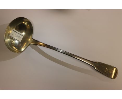 George III silver ladle with oval bowl, fiddle pattern, crested terminal, the tongue initialled JFOH, makers Thomas Wilkes Ba