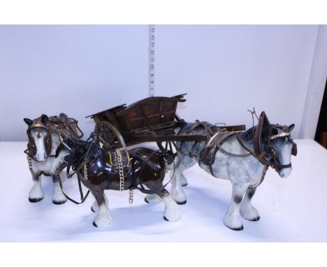 A wooden cart and three ceramic horses postage unavailable 