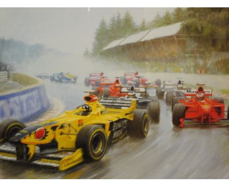 Tony Smith. Jordan's Conquest, Belgium Grand Prix Spa 1998, depicting Damon Hill, artist's limited edition signed print, with