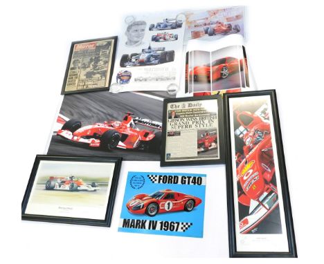 A collection of F1 and other prints, to include After Wayne Vickery. British Pride, limited edition print 269/550, Ford GT40 