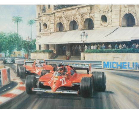 After Alan Fearnley. Jacques Villeneuve, limited edition print, signed in pencil to margin, numbered 458/850, 36.5cm x 55cm, 