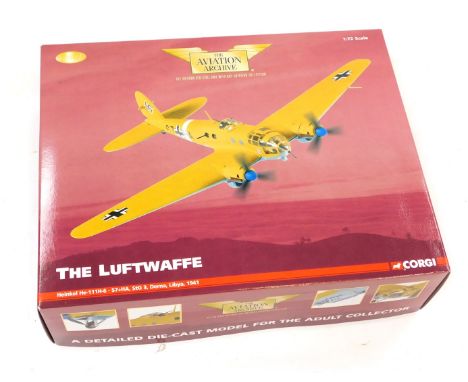 Corgi The Aviation Archive 1:72 scale diecast plane, The Luftwaffe Heinkel HE-111H-6-S7+HA, STG3, Derna Libya 1941, boxed. 