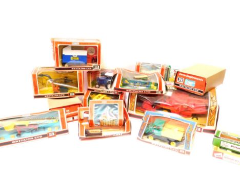 Britains model diecast, including 9570 Massey Ferguson combine harvester, 9564 elevator, 9542 Forage harvester, 9569 Unimog t