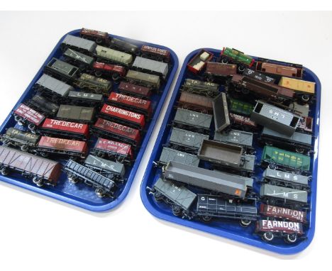 Bachmann, Hornby, and other rolling stock, including seven plank vans, cattle vans, brake coaches, etc. (2 trays) 