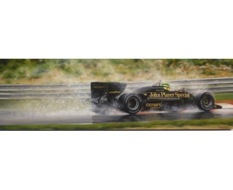 After Anthony Dobson. Ayrton Senna, Portugal 1985, limited edition print on canvas, with certificate of authenticity, 35.7cm 