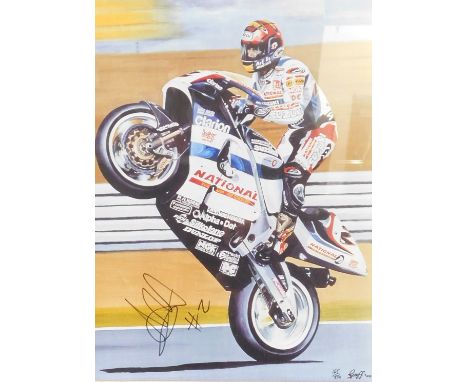 After Graff. A motorcycle racing limited edition print, limited edition number 165/350, bearing printed biro signature, 36cm 