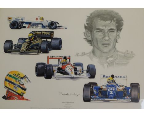 After Stewart McIntyre. Tribute to Ayrton Senna, limited edition print, framed and glazed, 40cm x 54cm.