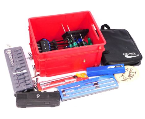 A group of tools, including Feed Back Sports travel case, Park tools, socket sets, etc. (1 box) 