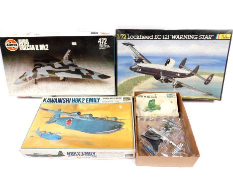 Airfix Heller and other model kits, including a 1:72 scale Lockhead EC-121 Warning Star, Avro Vulcan Series 9, H8 K2 Emily Ja