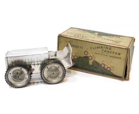 A Ferdinand Strauss Toy Company No 2000 aluminium clockwork climbing tractor, boxed.
