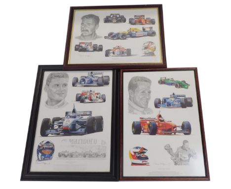 After Stuart McIntyre. A Tribute to Michael Schumacher, limited edition print, 59cm x 42cm, and two others by same artist, A 