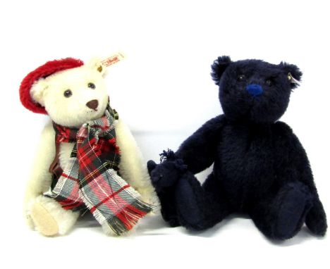 A Steiff Christmas Bear, and a Steiff mohair Teddy Bear 1909, dark blue. (2) 