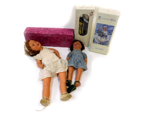 Bisque porcelain dolls, including the Kerson Collection doll, The House of Valentina dolls, etc.  (1 box)