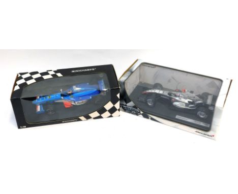 A Minichamps 1:18 scale diecast Benetton B198 A Wort, and a Hot Wheels Racing McLaren MP4-20 Kimi Raikkonen. (2) 