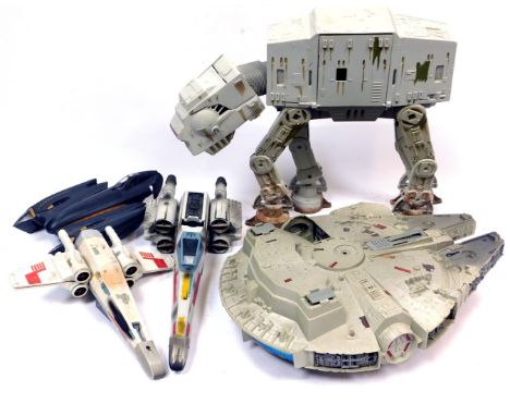 Hasbro Star Wars ships and vehicles, to include Luke Skywalker's X-Wing, ATST, Tie Fighter, ATAT, etc. (1 box)