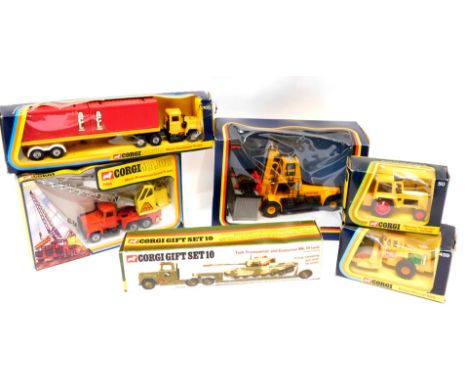 Corgi diecast, including 50 Massey Ferguson tractor, 459 Raygo Rascal 400, 1106 Mack container truck, Corgi gift set 10, tank