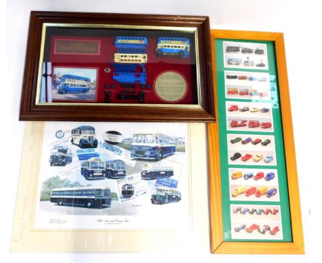 A Dinky Toys print, in pine frame, Blue Seas and Cream Teas print, 36/100, signed by the artist Paul Aitchison, and a Matchbo