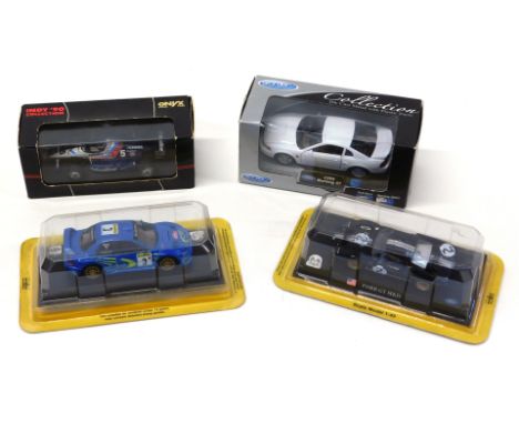 Diecast cars, comprising Welly Ford Mustang GT 1999, a Onyx Lower A1 Unser Junior, 1:43 scale 2000 Subaru Impreza WRC and a 1