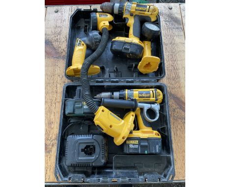 Selection of DeWalt tools including two battery drills and three lights - THIS LOT IS TO BE COLLECTED BY APPOINTMENT FROM DUG