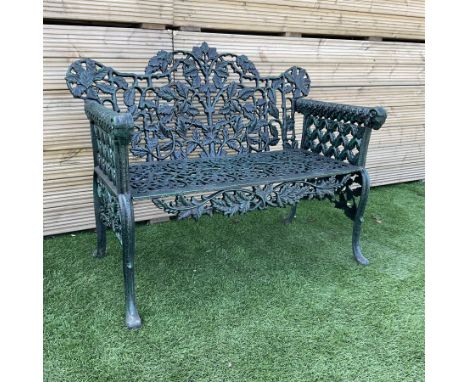 Victorian design heavy cast iron garden bench, ornate shaped back with rope twist and ramshead arms H88cm, W100cm - THIS LOT 