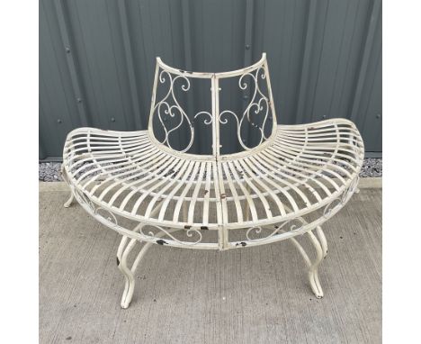 Cream finish wrought metal garden demi-lune tree bench - THIS LOT IS TO BE COLLECTED BY APPOINTMENT FROM DUGGLEBY STORAGE, GR