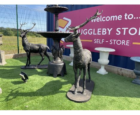 Pair of cast iron life-size garden stags, bronze finish on oval plinth bases H154, W105, D50 - THIS LOT IS TO BE COLLECTED BY