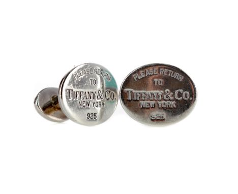 PAIR OF SILVER TIFFANY &amp; CO CUFFLINKS, of oval form with 'PLEASE RETURN TO TIFFANY &amp; CO. NEW YORK, 925' to the front 