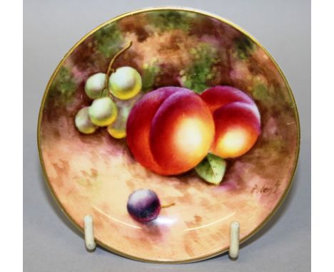 A ROYAL WORCESTER PIN TRAY, painted with fruit by Roberts, signed, date code for 1950.