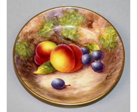 A ROYAL WORCESTER PIN TRAY, painted with fruit by L. Maybury, signed, date code for 1952.
