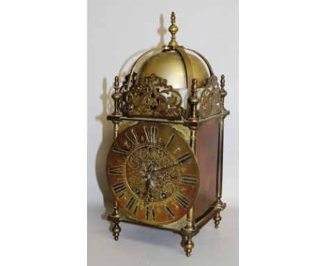 A 19TH CENTURY BRASS LANTERN CLOCK. 14ins high.