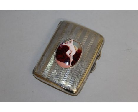 A GEORGE V ENGINE TURNED CIGARETTE CASE, Chester 1924, with an oval of a nude.