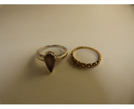 Two dress rings 9ct white gold (A/F stone) - Yellow Gold seven stone half hoop eternity ring Size M - total weight 4.6g