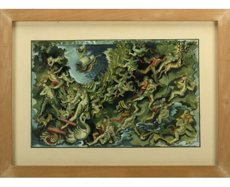 GUILHERME CAMARINHA - 1912-1994, "Ilha dos Amores" - card for the tapestry commissioned for the Santa Maria Liner, mixed tech