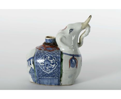 A Kendi "Elephant", Chinese export porcelain to the Islamic world, blue, red and green decoration "Flowers", Wanli period (15