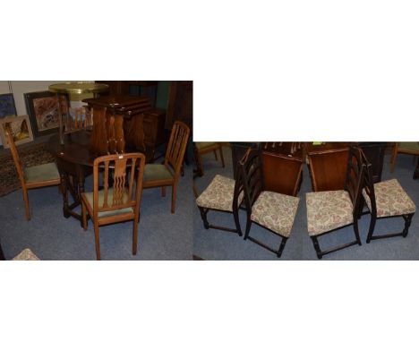 Miscellaneous furniture including, a nest of three oak tables, a set of four oak dining chairs with buckle carved splat, a 17