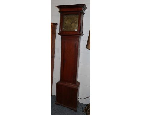 ~ An oak thirty hour longcase clock, signed Richd Pinn, Exmouth, 18th century, square brass dial with a central engraved scen