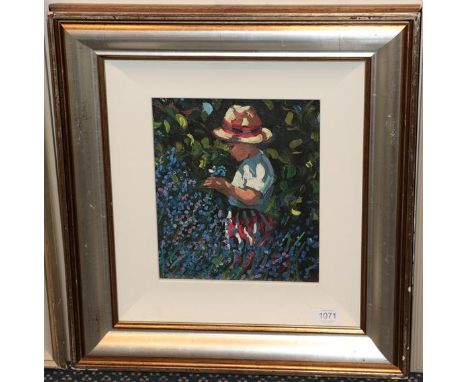 After Sherree Valentine Daines (b.1956)"Picking Bluebells"Signed, embellished canvas on board, 26.5cm by 22.5cm Sold together