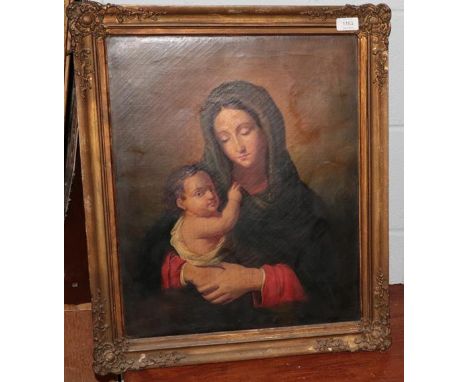 Manner of Sassoferatto Madonna and Child, half length  Oil on canvas, 51cm by 41.5cm; together with two portrait studies of t
