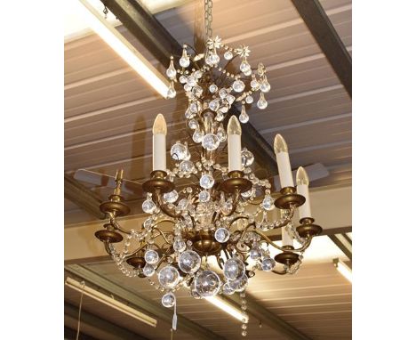 A ten-light gilt metal lustre drop chandelier  