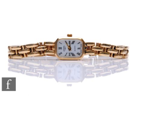 A lady's 9ct hallmarked Rotary quartz wrist watch, Roman numerals to a white dial and integral 9ct bracelet, weight 20g. 